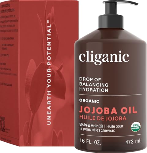 Cliganic Organic Jojoba Oil 16 oz, 100% Pure | Bulk, Natural Cold Pressed Unrefined Hexane Free for Hair & Face | Base Carrier Oil - size: 16 Fl Oz (Pack of 1)