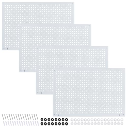 Peg Board, Heavy Duty Steel Organization Panels, Universal 1/8 and 1/4 Peg Board Accessories, Ideal for Garage Tool Storage, Pack of 4(White, 16X10.5) - color: White, size: 16X10.5