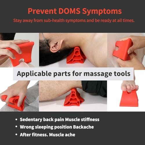 Trigger Point Massage Tool, Handheld Deep Tissue Manual Massager for Neck, Shoulders, Back & Feet, 3-Edge Pressure Point Design, Portable (Red)