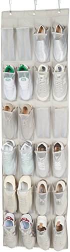 Amazon Basics 24 Medium Mesh Pocket Over-the-Door Hanging Shoe Organizer, Space Saving Shoe Storage, Light Grey | Over-the-Door