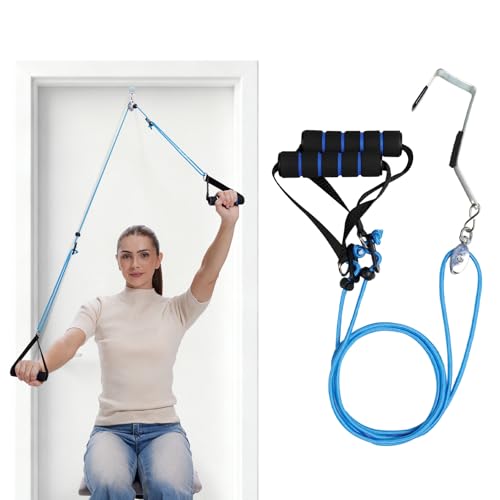 Shoulder Pulley for Physical Therapy, Rehab and Arm Exercise | Over-the-door pulley system for shoulder rehab, physical therapy, and arm exercise routines - color: Blue