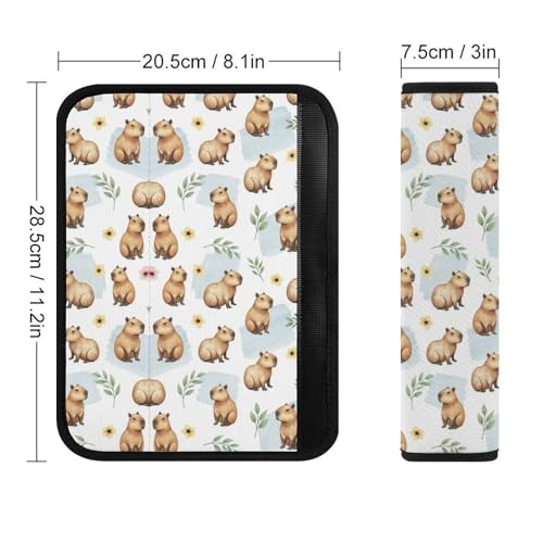 2 Pack Breathable Car Seat Belt Pad for Child, Stroller Pushchair High Chair, Cute Capybara Blue Floral Neck Strap Covers, Neck and Shoulder Support - color: Pattern 957