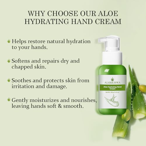 Aloderma Aloe Hydrating Hand Cream, Non-Greasy Lotion for Dry Skin, 3.5 oz | Gently scented vegan formula with shea butter, travel size 100 ml hand cream for cracked skin - ideal for office or gym use - size: 3.5 Fl Oz (Pack of 1)