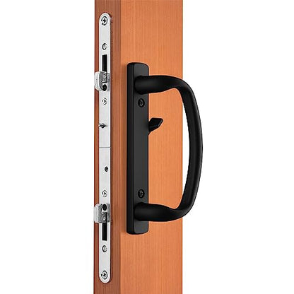 Rockwell Security Charlotte Offset Key Locking Sliding Door Handle with 3/4 Inch Keylock in Black Fits 1-3/4 Inch Thick Door with 4 Screw Holes - color: Black