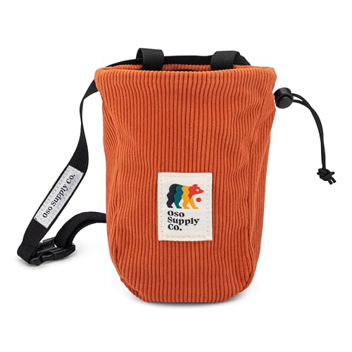 Oso Supply Co - Vintage Corduroy Climbing Chalk Bag for Rock Climbing & Bouldering with Zipper Pocket, Brush Loop & Adjustable Belt - Perfect Gear for Indoor Gym and Outdoors - color: Burnt Orange