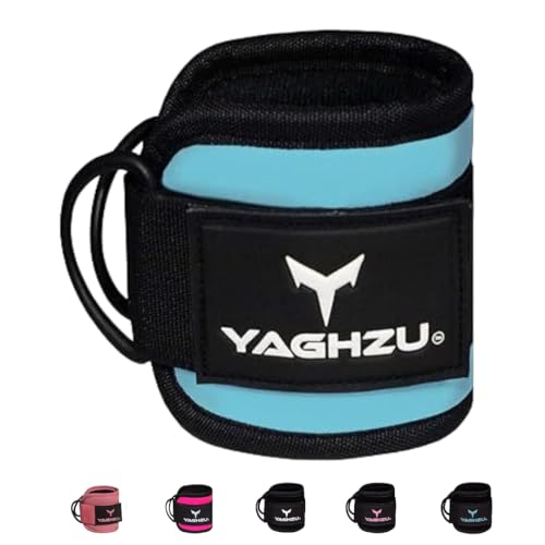 Adjustable Gym Ankle Straps for Cable Machines Women & Men, Glute Kickbacks | Neoprene padded gym ankle cuffs, steel D-ring, Adjustable fit for hip abduction, leg workouts & extensions - color: Cyan, size: Single