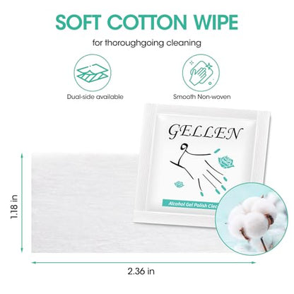 GELLEN Nail Cleanser Pads, 200 Pack Alcohol Prep Pads Individually Wrapped | Nail Cleanser Wipes Remove Tacky Residue, Lint-free Glossy Wipes for Acrylic/Builder/Gel Polish Travel for Perfect Manicure - size: 200PCS