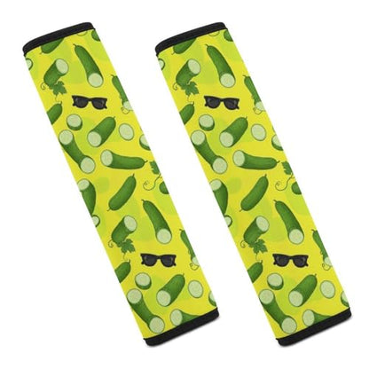2PCS Breathable Seat Belt Cover for Adults and Children, Most Cars, Novelty Funny Green Pickle Shoulder Harness Cover, Shock Absorption - color: Pattern 1132