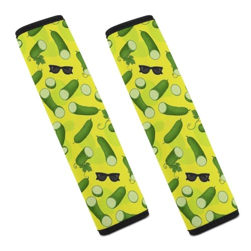 2PCS Breathable Seat Belt Cover for Adults and Children, Most Cars, Novelty Funny Green Pickle Shoulder Harness Cover, Shock Absorption - color: Pattern 1132