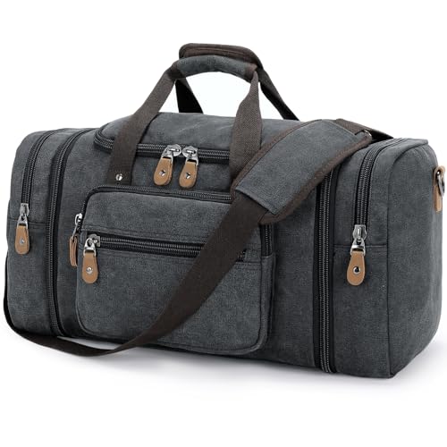 Gonex Canvas Duffle Bag for Travel 60L Expandable Duffel Weekend Overnight Bag men (Dark Gray) - color: Dark Grey, size: X-Large-60L (Without Shoe Compartment)