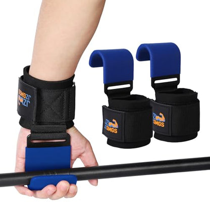 Weight Lifting Hooks (Pair), Heavy Duty Wrist Straps for Weightlifting, Hand Grip Support Lifting Hooks for Weight Lifting, Deadlifts, Pull Ups, Rows & Shrugs - color: Blue