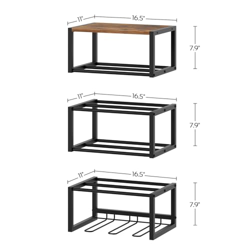 YATINEY Wall Mounted Shoe Rack, Shoe Organizer for Wall, 3 Pack Floating Shoe Shelf, Hanging Metal Shoe Storage, Holds 6-12 Pairs, 6-Tier Space Saving for Entryway, Rustic Brown and Black SS01BR