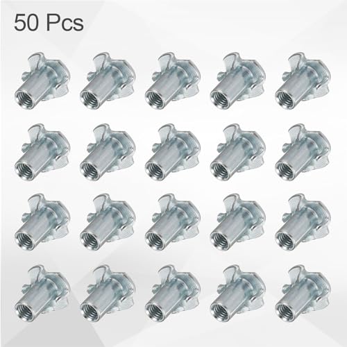 HARFINGTON M6x16mm T-Nuts 4 Pronged Tee Nut 0.69" x 0.63" Fully Thread Carbon Steel Inserts for Wood, Rock Climbing Holds, Cabinetry, Furniture 50pcs - size: M6x16mm
