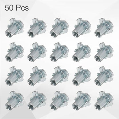HARFINGTON M6x16mm T-Nuts 4 Pronged Tee Nut 0.69" x 0.63" Fully Thread Carbon Steel Inserts for Wood, Rock Climbing Holds, Cabinetry, Furniture 50pcs - size: M6x16mm