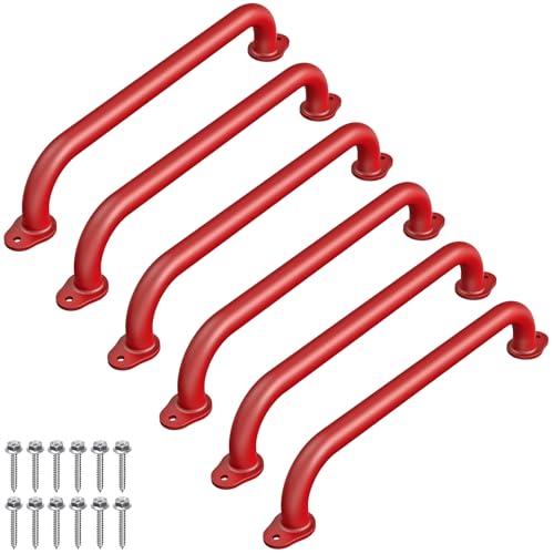 SELEWARE 6 Pcs 17" Red Playground Safety Handles Metal Monkey Bars Indoor | 500LB Heavy Duty Fully Welded Steel Kids Grab Bars for Indoor/Outdoor Playset Treehouse Climbing Frame Wall ladder Backyard - color: A: 17"-6 Pcs-red