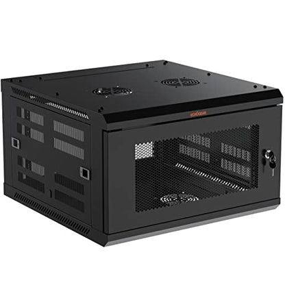 ECHOGEAR 6U Network Rack w/Enclosed Design, Easy Install, 600mm Depth | Enclosed server rack includes pre-mounted fan, 2x 1U shelves, lockable door, wall mountable design, all hardware for install - size: 4.5" x 4.5"
