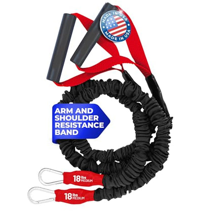American Made X-Over Arm & Shoulder Training Resistance Bands for Home Exercise & Upper Body Workouts, Portable Gym Equpment for Strength, Rehabilitation & Stretching for Men & Women- 18lb Medium
