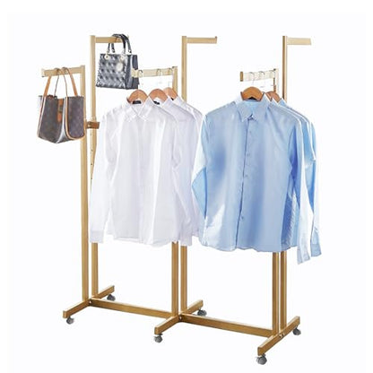 Floor Standing Metal Garment Rack - Heavy Retail Display Racks With Wheels, 6 Arms Clothing Rack, Square Tubing Portable Shirt Racks, Merchandise Display For Hanging Clothes (Gold) - color: Gold