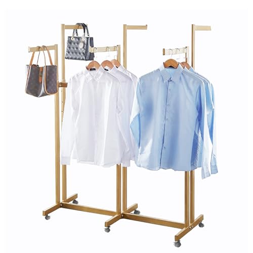 Floor Standing Metal Garment Rack - Heavy Retail Display Racks With Wheels, 6 Arms Clothing Rack, Square Tubing Portable Shirt Racks, Merchandise Display For Hanging Clothes (Gold) - color: Gold