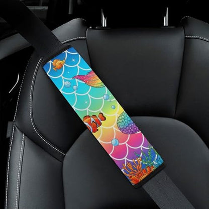 2PCS Soft Padded Car Seat Straps Shoulder Pads for Adult Use, Most Cars, Rainbow Pink Mermaid Tail Shoulder Protector, Shock Absorption - color: Pattern 153