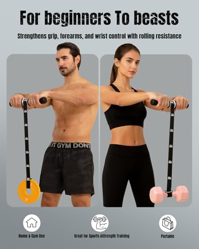 Forearm Strengthener & Wrist Roller, Forearm Trainer with Thicker Handle | Forearm Exerciser with Heavy-Duty Nylon Strap for Muscle Building, Grip Strength and Recovery
