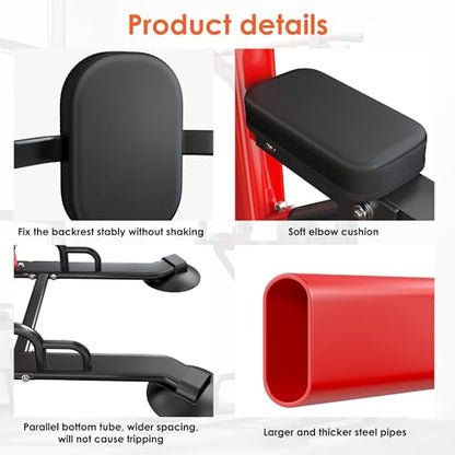 SogesPower Pull Up Bar Station Power Tower,12-Level Adjustable Heights | 66.1" to 94.5"Pull Up Dip Station for Home Gym, Pull Up Bar Stand Dip Bar Strength Training Fitness Equipment - color: Red