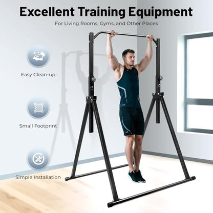 7.5ft Pull Up Bar Station Foldable Power Tower Dip Station | 5.74ft-7.55ft Height Adjustable for Pull Ups, Dips, 440lbs Load Capacity