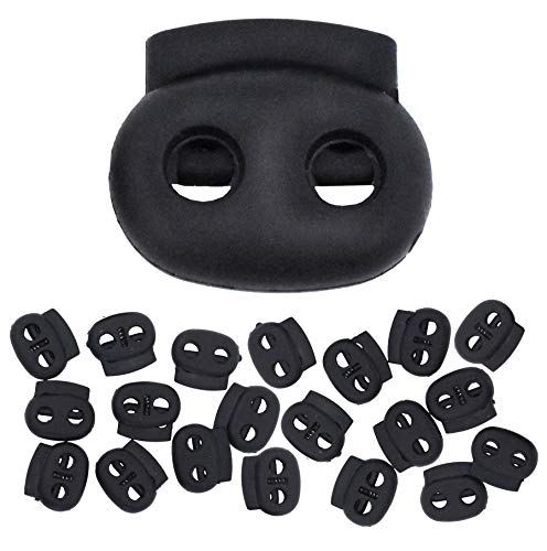 Mandala Crafts Black Spring Cord Locks Oval Toggles for Drawstrings | 20 PCs, Waterproof, Plastic Stoppers, Two Hole Clamps, Clips Locking Ends for Paracord Shoelace Face Masks Round Flat Cord - color: Black, size: Oval Elliptical Two Holes 0.85 Inch