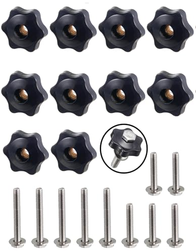 1/4"-20 T Track Knob Kit,10 Pcs Hex Thread Knob Nuts,10 Two Size Hex Bolts with Washers, T Tracks Woodworking,T-Track Accessory for Woodworking Fixtures Fixing,Nut Diameter 38mm/1.49inch - color: Bolts Nuts 10 Sets,Nut 38mm