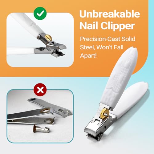 Heavy Duty Nail Clippers for Thick Toenails & Fingernails - Razor-Sharp Stainless Steel Blades with Wide Jaw, Anti-Slip Grip, Safety Lock & Splash Guard (Seniors/Men/Women/Kids) - color: White