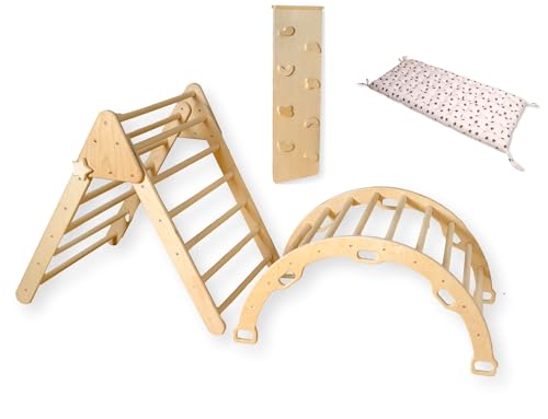 Montessori Wooden Climbing Set for Kids | Montessori Climbing Triangle Climbing Dome Ramp and Pillow | Waldorf Climbing Arch for Toddler | Montessori Playground | Kids Play Gym(Star) - style: Star