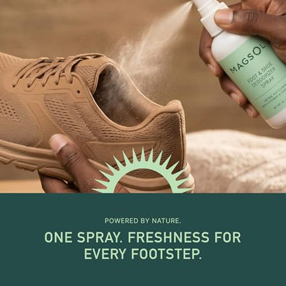 Magsol Natural Shoe Deodorizer & Foot Spray, Peppermint, Tea Tree & Eucalyptus Essential Oil Odor Eliminator for Sneakers, Work Boots & Gym Bags, Fast-Acting Foot Deodorant, 4 Fl Oz