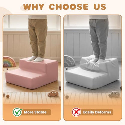 Sumbababy Climbing Foam Blocks for Toddlers: Waterproof Pu Leather Soft Climber - 4 Pcs Toddler Indoor Climbing Toys - Kids Outdoor Playground Playset Best Gift Preschool Daycare Supplies（Pink/Beige） - style: Pink/Beige