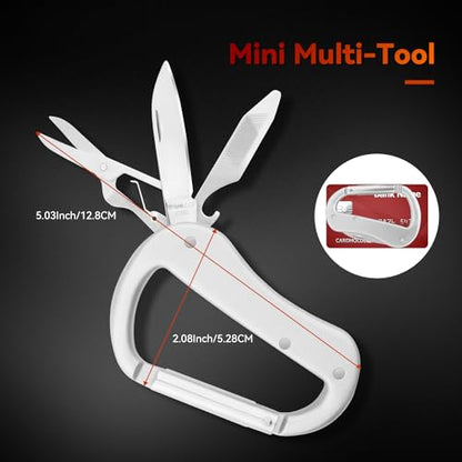 Multitool Carabiner with Pocket Knife, Bottle Opener,Nail file,Small Scissors,EDC Carabiners Keychain with Folding Knives,Auxiliary Tools for Camping,Hiking,Outdoor Activities(Silver) - color: Silver