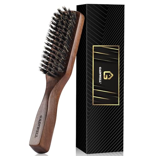 GAINWELL Mens Wild Boar Bristle Hair Brush for Men, Slick Back Hair Brush with Stiff Bristles for Thick & Thin Hair, Beard Brush Natural Black Walnut Wooden Handle Hairbrush - size: Regular