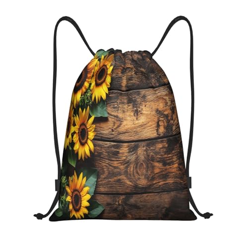 Drawstring Sports Backpacks - Lightweight Swim Gym Bags for Women Men String Sackpack for Beach Travel Yoga(Small, Wood Sunflower) - color: Wood Sunflower, size: Small