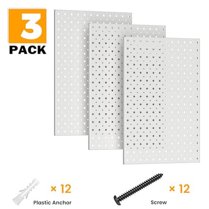 Pegboard Smith Metal Pegboard Panels, 16" x 12" Heavy-Duty Steel Wall Peg Boards for Garage Tool Storage, Pegboard Organizer System (Pack of 3, Gray) - color: Gray