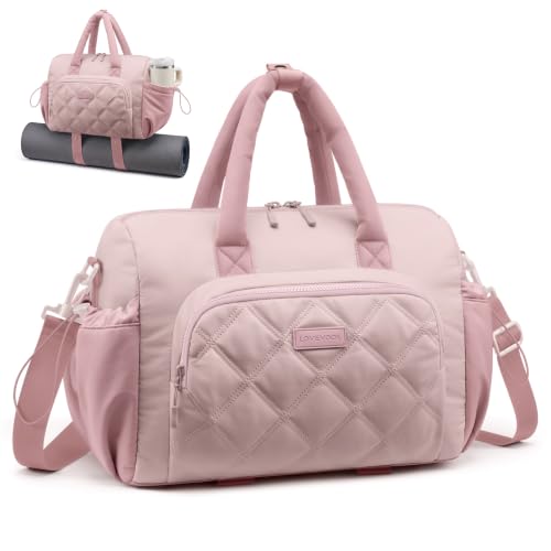 LOVEVOOK Small Gym Bag for Women with Large Water Bottle Pocket,Pink | Yoga Mat Holder, Waterproof Fabric, Suitable for Fitness Dance Pilates Ballet Swimming and Travel. - color: Pink, size: Medium-V