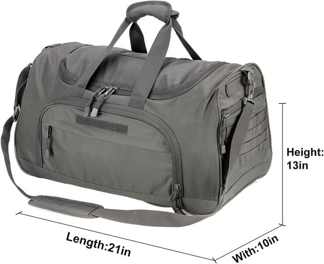 Gym Bag for Women & Men Tactical Duffle Military Weekender Travel Work Out Bags Lightweight Waterproof Sports Tote Shoe Pocket - color: Gray