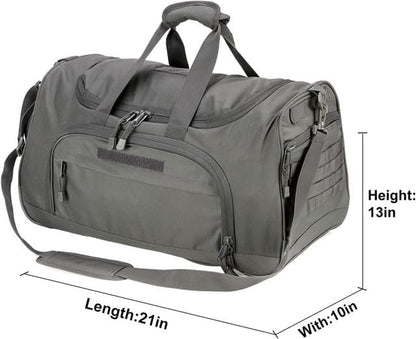 Gym Bag for Women & Men Tactical Duffle Military Weekender Travel Work Out Bags Lightweight Waterproof Sports Tote Shoe Pocket - color: Gray