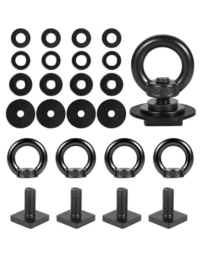T Track Mount Tie Down Anchor for Roof Rack, M8 Heavy Duty Ring Shaped Eye Bolt, Stainless Steel T Bolt Eye Nut Tie Down Rings for Holding Bungee Cord, Ropes, Hooks - size: M8x18mm-Black, 4 Pack