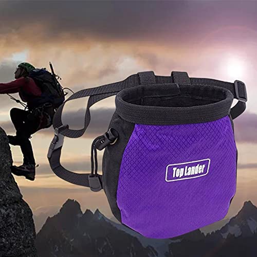 Rock Climbing Chalk Bag with Zipper Pocket for Hunting Hiking Fitness Gym - color: Purple