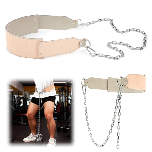 34 Inch Oxhide Leather Weighted Dip Belt with Steel Chain Heavy Duty Leather Dip Belt for Pullups Gym Weight for Strength Training Workout Weight Lifting, Pullup