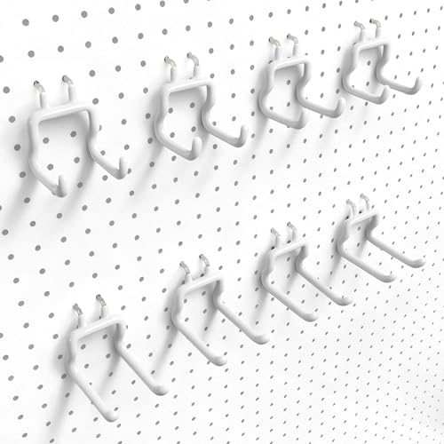 Pegboard Hooks, 8 Pack Peg Board Tool Utility Hooks & Hangers (White) | 1/4" Pegboard Accessories Organizers, Heavy Duty Peg Board Big Tool Hooks, Shelving Hangers for Craft Garage Workbench Office - color: White