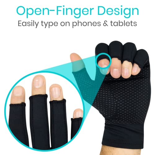 Vive Copper Infused Fingerless Arthritis Compression Gloves (Pair) - Relief for Men, Women, Rheumatoid, Swelling, Carpal Tunnel, Tendonitis, Edema, Hand & Finger Pain - Comfortable Non-Slip (X Large) | For Men, Women, Rheumatoid, Swelling, Carpal Tunnel,