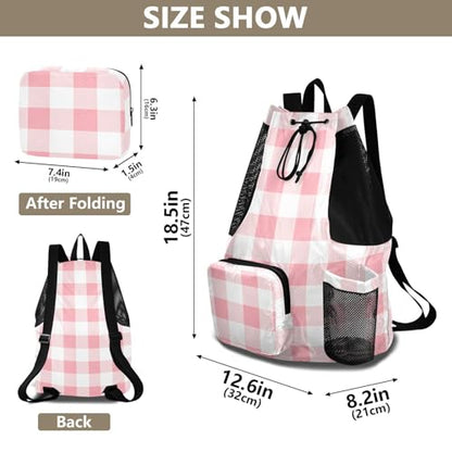 GuoChe Drawstring Backpacks Gym Swim Bag With Inside Pockets Pull String Bag Waterproof Blush Checkerboard - color: Blush Checkerboard