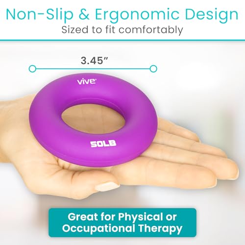 Vive Hand Strengthener Grip Ring - Forearm Ring Hand Exercisers - Silicone Squeezer Gripper for Muscle Strengthening Training Tool - Arthritis Finger Physical Therapy PT Kit Trainer - color: Multicolor (4 Pack)
