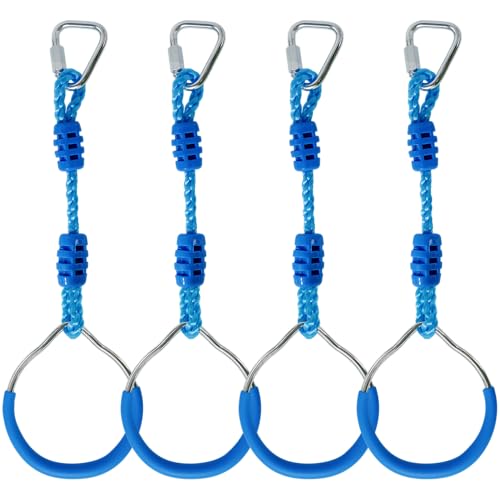 Ninja Ring Backyard Gymnastic Fitness Fist Outdoor Jungle Gym Play Set Playground Training Equipment, 4 Blue Swing Monkey Bar Hang Climbing Ring Warrior Obstacle Course Trapeze Slackline Attachments - color: Blue, size: 4 Pack