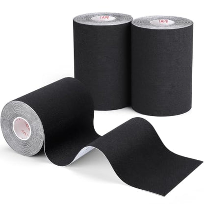 3 Pack Wide Kinesiology Tape, 4in x 5.5yd Athletic Tape, Black - color: Black 4in