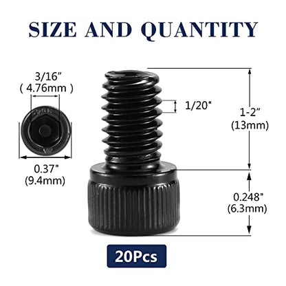 1/4-20 x 1/2" Socket Head Cap Screws Bolts, 20Pcs 304 Stainless Steel 18-8, Allen Socket Hex Drive, Full Thread, Black Oxide by SG TZH(with Hex Spanner) - size: 1/4-20 x 1/2"